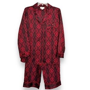 Cabernet Size Small Red Floral Print Holiday Pajama Set EUC